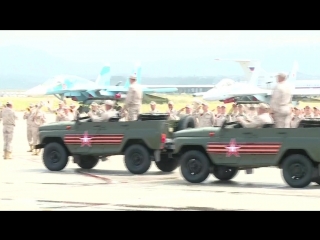 Военный парад в ознаменование 73-й годовщины победы в Великой Отечественной войне на авиабазе Хмеймим