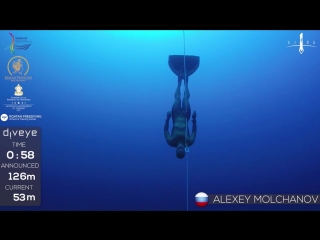 Gold medal freedive with fins to 126m, Alexey Molchanov, AIDA WC 2017.