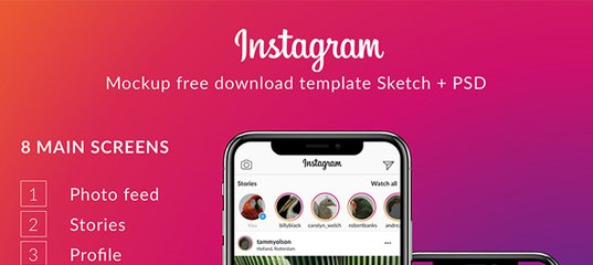 instagram ui kit 2018 9 screens free psd sketch freebiesui - instagram ui kit 2018 9 screens free psd sketch freebiesui