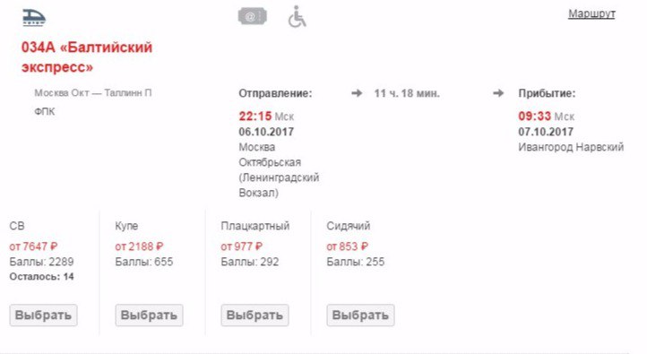 Пример бронирования Москва - Ивангород Нарвский