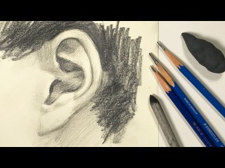 Watercolor Portrait Workshop 1 - Man in Profile - lesson 11: Drawing Ear with Graphite