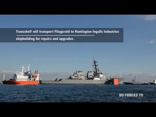 USS FITZGERALD DDG-62 Destroyer Loading into a Ship Transport (JAPAN)