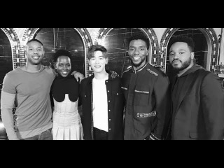 Eric Nam meets with the cast of Marvel movie 'Black Panther' at the Asia premiere in Seoul