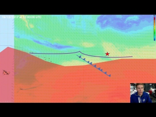 Strategy to sail through an upcoming cold front over the next 36 hours and get as far away from the light winds of the high-pres