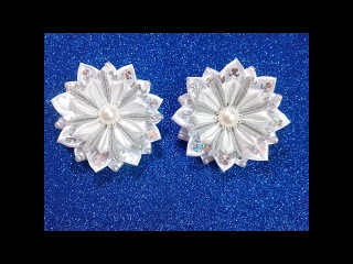 Новогодняя снежинка резинка из лент канзаши/ DIY Kanzashi Christmas Snowflake