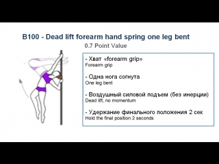 B100 - DEAD LIFT FOREARM HAND SPRING ONE LEG BENT - (0.7) - CODE OF POINTS (POSA-Pole Sports & World Arts Federation)