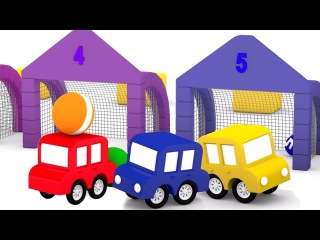 4 carros coloridos. Jogar futebol! As cores para crianças