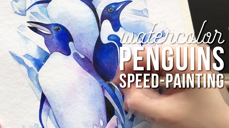 Watercolor Penguins - speed painting