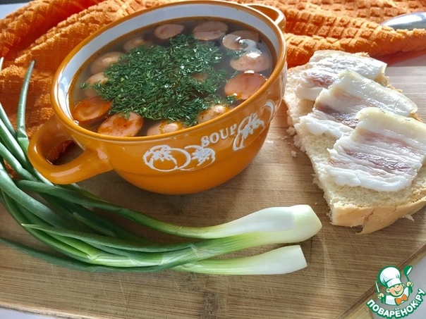 Рассольник с фасолью и сосисками