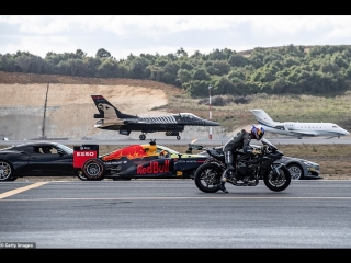 Kawasaki H2R vs F-16 Vs Tesla P100DL vs Challanger 605 vs Lotus Evora 430 GT, drag racing, дрэг-рейсинг