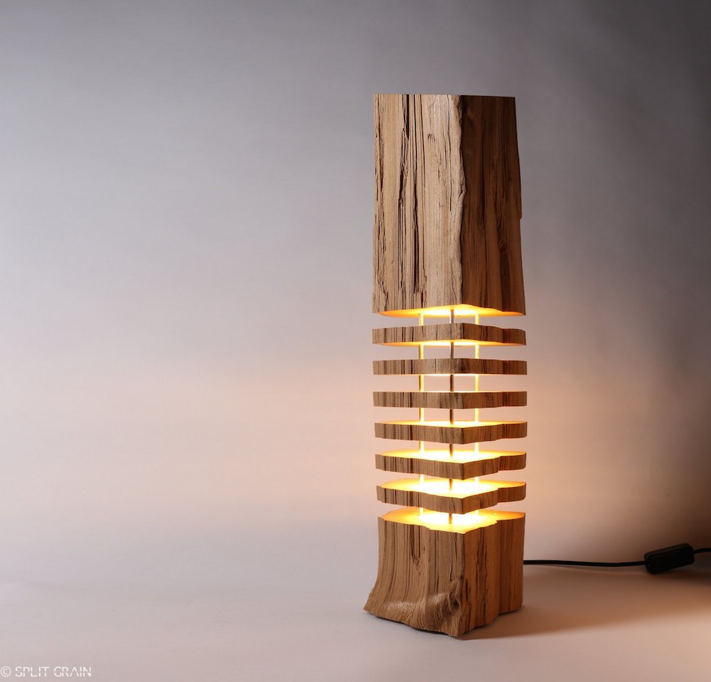 Minimalist wooden light sculptures by Split Grain