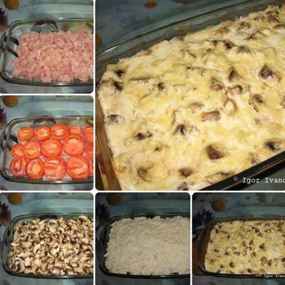 Куриная запеканка с грибами. 