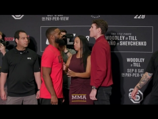 UFC 228_ Tyron Woodley vs. Darren Till Media Day Staredown - MMA Fighting