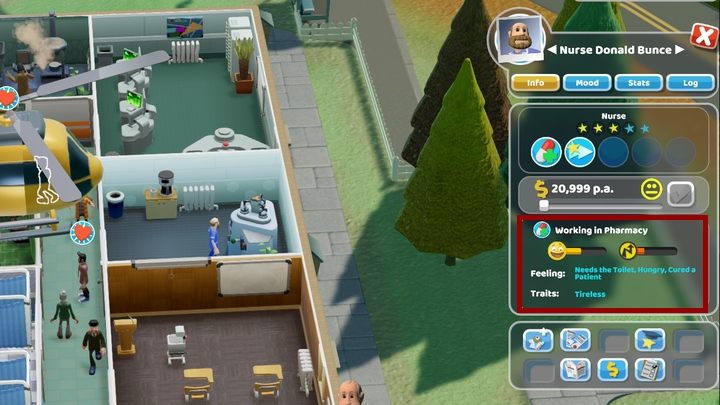 окно персонала в Two Point Hospital