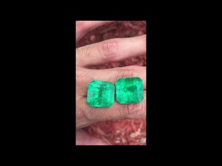 large grass green 50 carat matching Colombian emerald cut pair