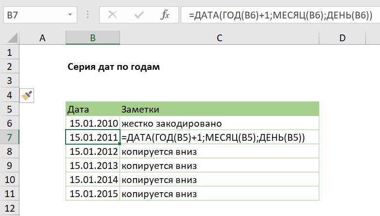 Серия дат по годам