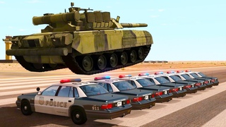 ТАНК против 8 полицейских машин (замедленная съёмка) | Краш-тест 3 | BeamNG drive