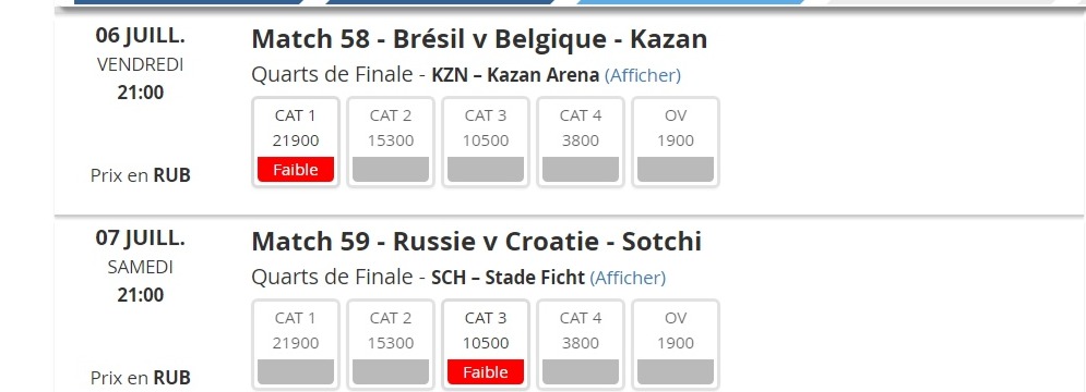 Мониторинг наличия билетов ЧМ 2018, на сайте ФИФА