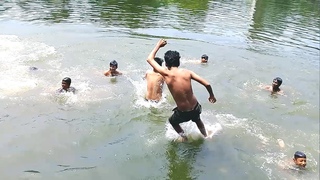Incredible young Boys drop in the pond for swimming & playing.