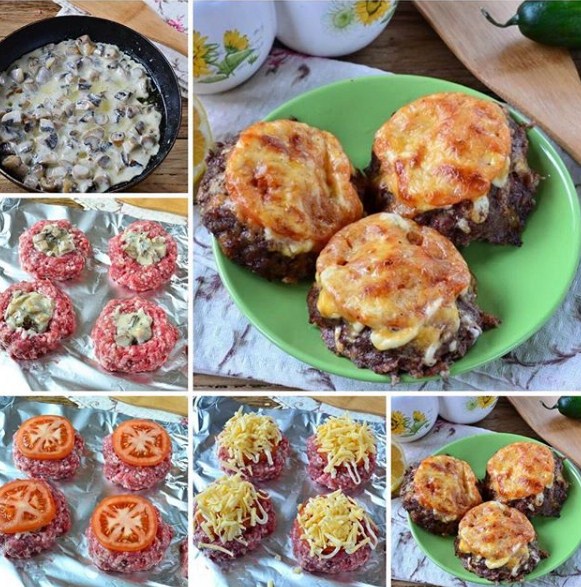 Мясные гнёзда со сливочными грибами  