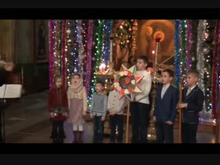 Рождество́ Твое́, Христе́ Бо́же наш,/ возсия́ ми́рови свет ра́зума, / в нем бо звезда́м служа́щии,/ звездо́ю уча́хуся,/ Тебе кла