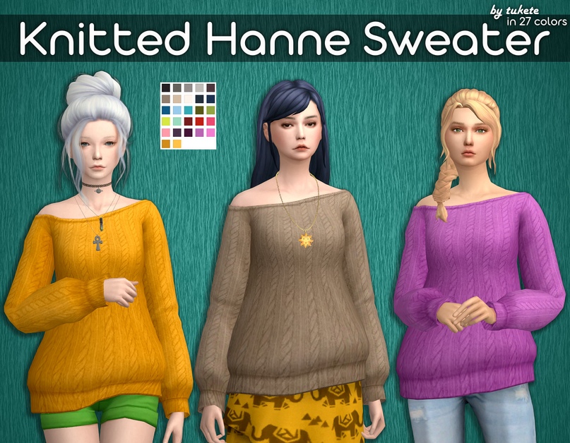 Вязанный свитер "Hanne"
? Скачать тут: http://bit.ly/2zgpcuB
Подробности↓
Вязанная версия этого свитера:
https://vk.com/wall-132038327_3380
● Новый меш
● Подходит для базовой игры
● Пользовательская иконка в CAS
● 27 Lisa цветов
