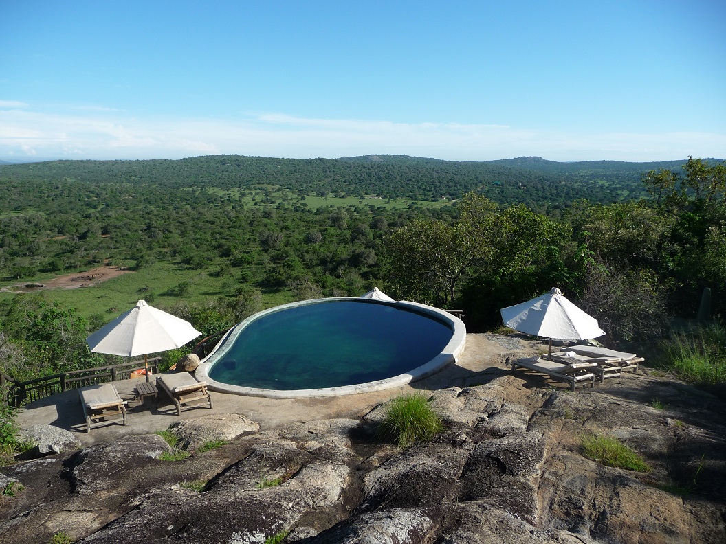 5. Mihingo Lodge - A peaceful and luxurious retreat adjacent to Lake Mburo National Park - 10 secluded rooms built on wooden platforms and stilts, covered by a thatched roof with a suspended tent. Ensuite bathrooms with hot and cold running waters, showers and flush toilets. - Environmentally friendly construction, all electricity, hot water & water pumps powered by solar panels, natural rainwater catchment system. - 80% of employees are from the local Ankole tribe with extensive hospitality training - Great views of varied settings, including lake view, forest and rocky outcrops - Dining area and infiniti pool with valley views and stunning sunsets over Lake Mburo National Park.