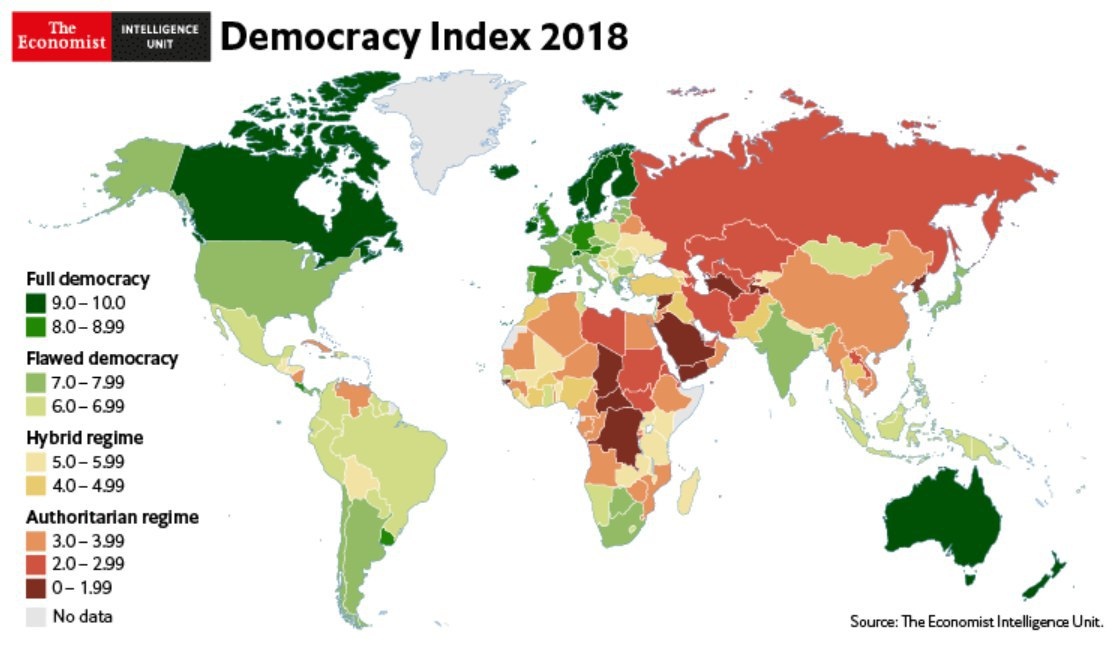 Издание The Economist составили рейтинг стран по уровню демо