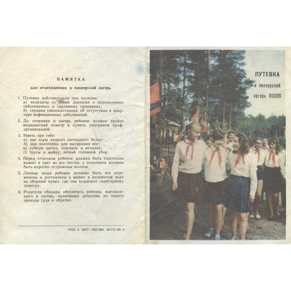 Путевка в пионерский лагерь
