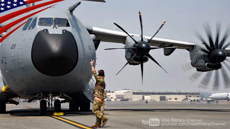 エアバスA400M輸送機のターボプロップ・エンジン4発始動