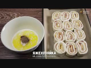 БЫСТРЫЕ РУЛЕТИКИ С ВЕТЧИНОЙ И СЫРОМ ( Рецепт в описании)