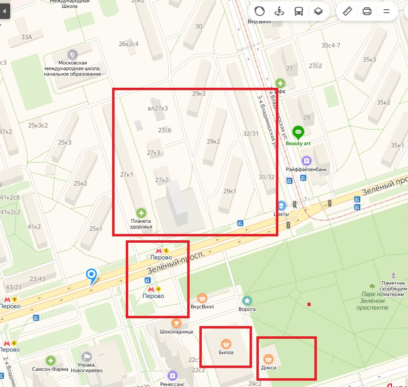 Карта района перово