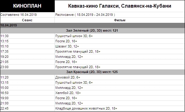Афиша кинотеатр Гэлакси Славянск-на-Кубани Афиша кинотеатр Гэлакси Славянск-на-Кубани
