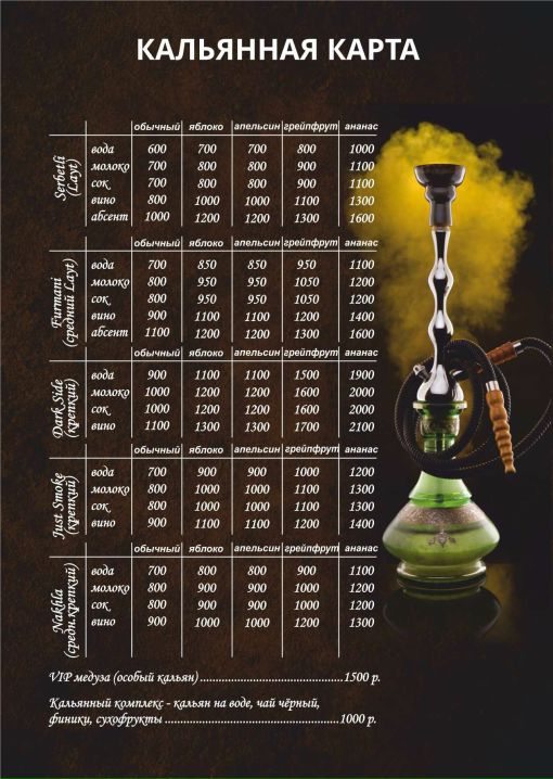 Кальянная карта шаблон