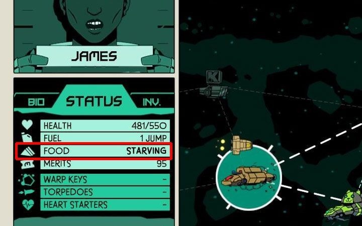 Голод персонажа в Void Bastards