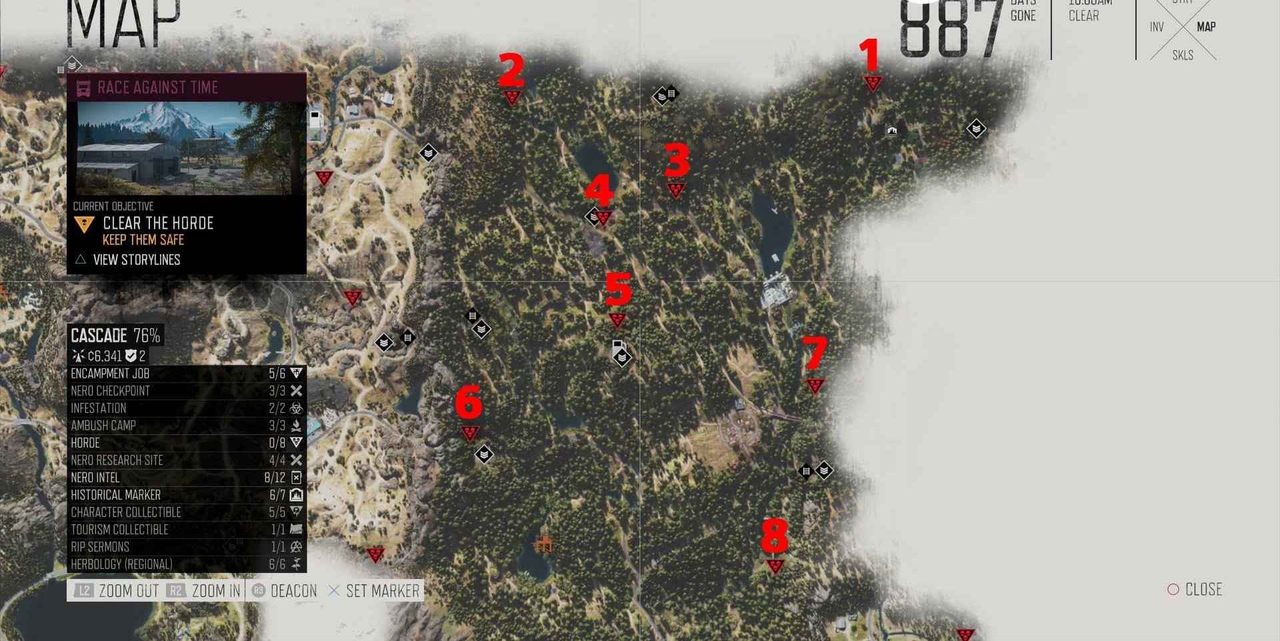 Каскады карта орды фриков в Days Gone