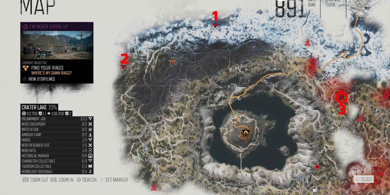 Крейтер-Лейк карта орды фриков в Days Gone