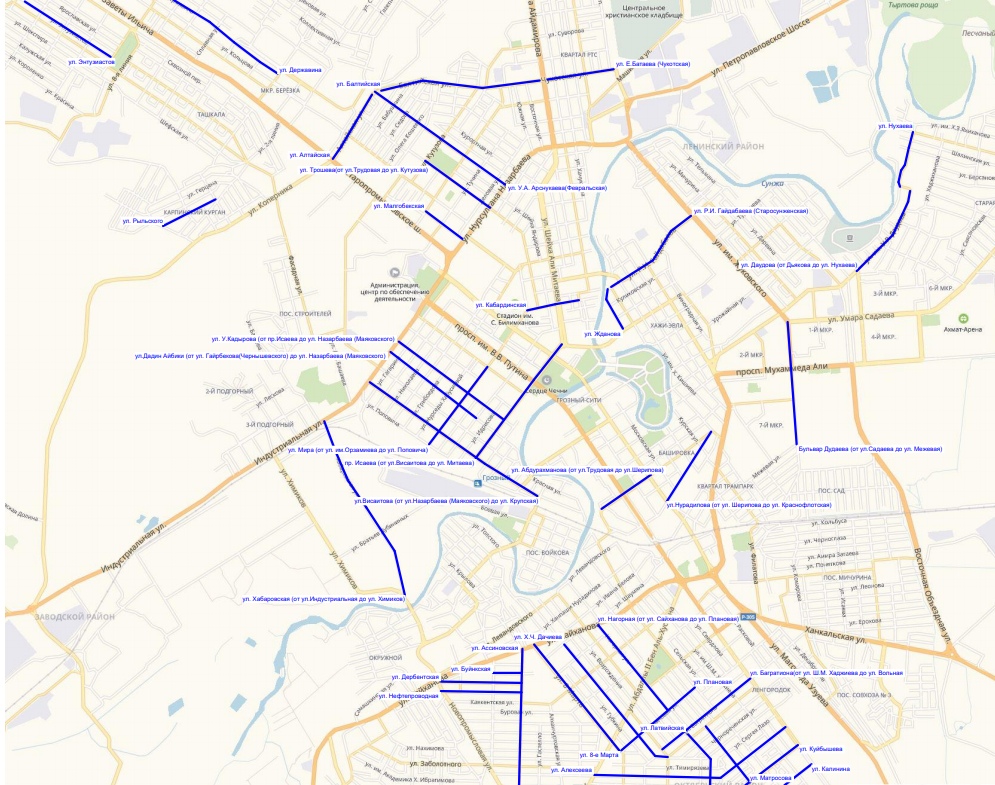 Карта грозного с улицами и домами 1995 года