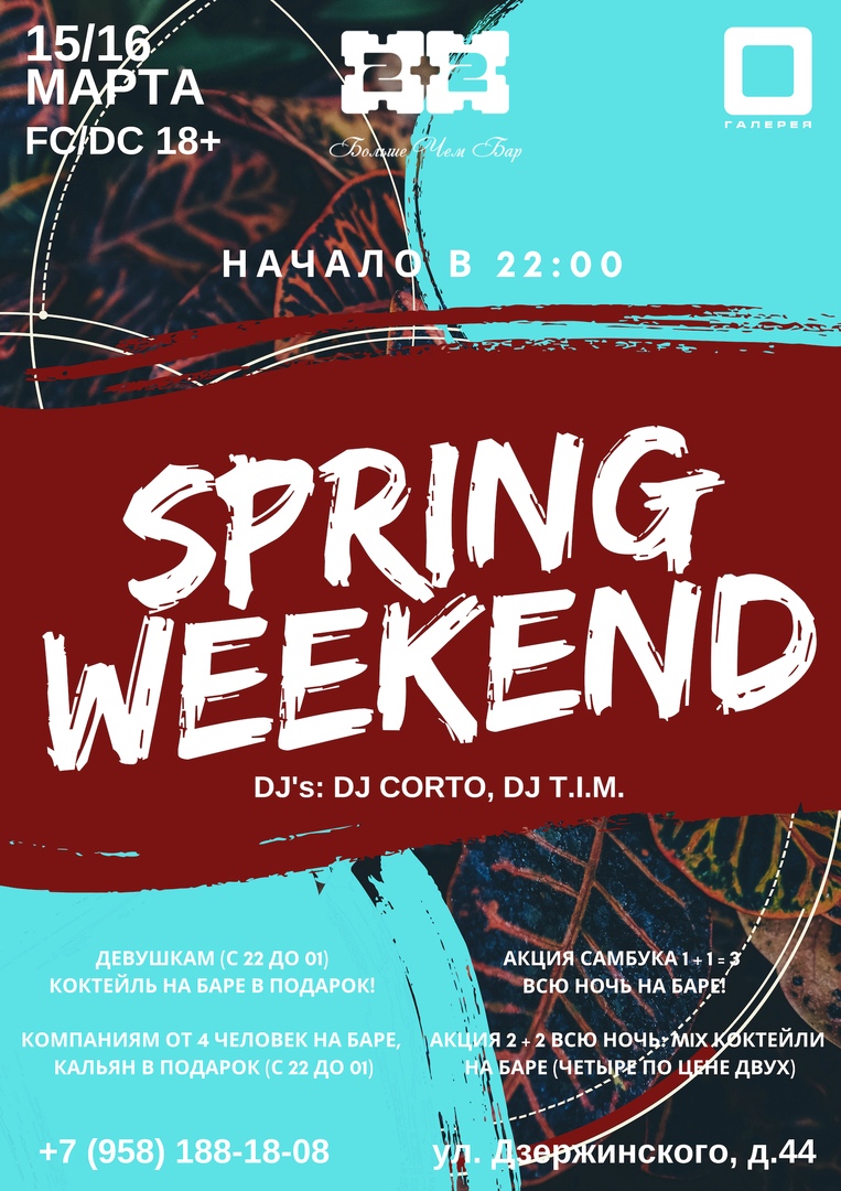 Афиша Калуга 15 и 16 МАРТА / SPRING WEEKEND / 2+2 BAR