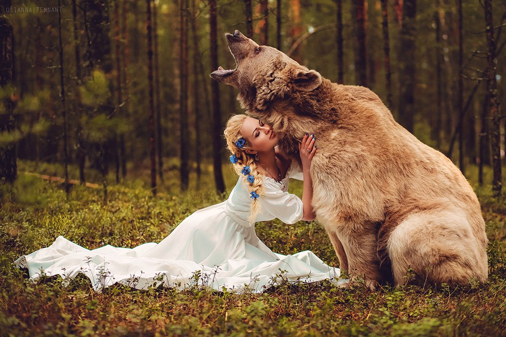 Картинка медведь и девушка обнимаются